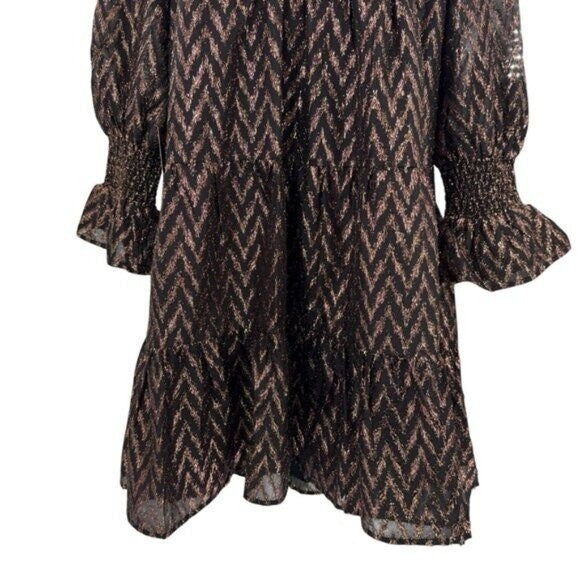 Pomander Place NEW Metallic Ikat Kenzo Long Sleeve Relaxed Fit Mini Dress Size L