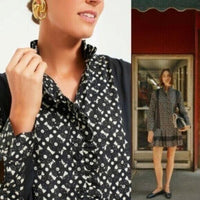Tuckernuck NEW Black Geo Tate Tencel Long Sleeve Drop Waist Mini Dress Size XXS