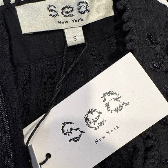Sea New York NEW Charlotte Black Embellished Long Sleeve V Neck Top Size S