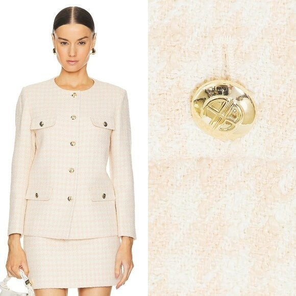 Anine Bing NEW Janet Tweed Houndstooth Pink Ivory Blazer Jacket Size XS