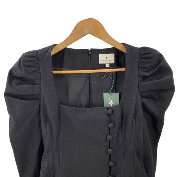 Tuckernuck NEW Black Calla Structured Puff Sleeve Button Blouse Size Small