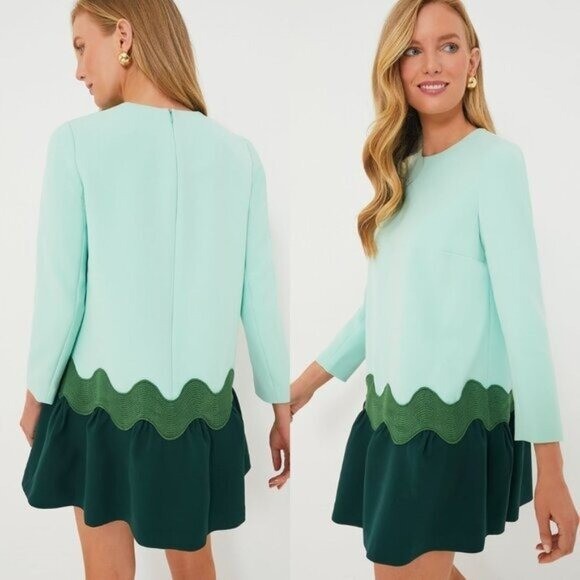Tuckernuck NEW Sea Grove Pierce Long Sleeve Drop Waist A Line Mini Dress Size L