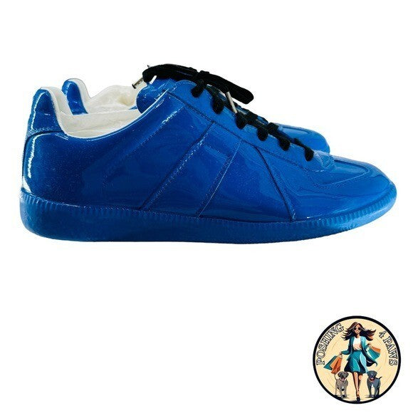 Maison Margiela Replica Patent Leather Low Top Sneaker Dazzling Blue Size 40 NIB