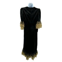 NEW Pomander Place Black Velvet Lillith Gold Embroidered Lace Maxi Dress Size L