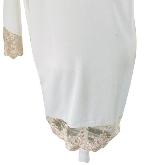 Flora Nikrooz NEW Rosa Kimono Satin Lace Trim Robe in Ivory Size M
