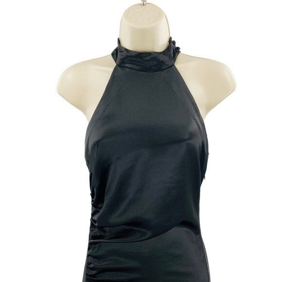 retrofete NEW Sab Satin Formal High Neck Bodycon Maxi Dress in Black Size XS