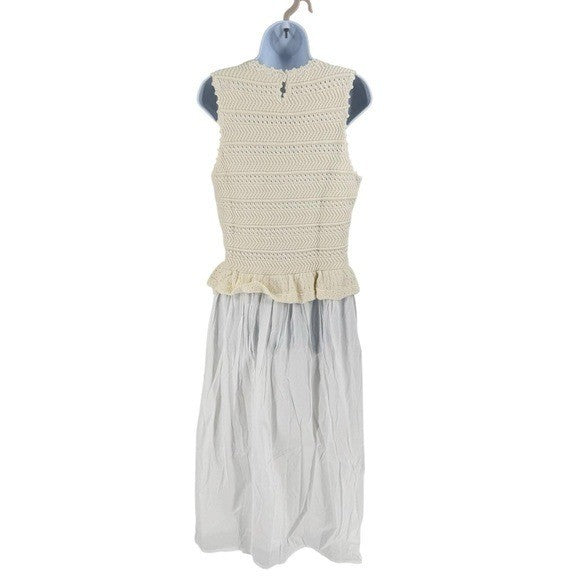 Banjanan NEW Heather Ivory Crochet Mixed Media Sleeveless Midi Dress Size M