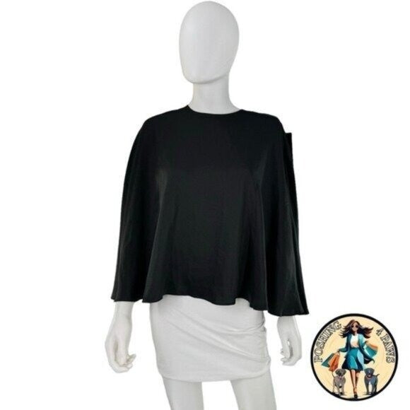 Tuckernuck NEW Black Selma Satin Twill Cape Flowy Round Neck Blouse Top Size XS