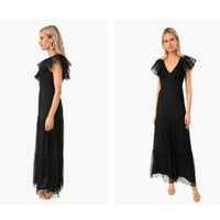 Tuckernuck NEW Black Onyx Tulle Giselle Short Flutter Sleeve Formal Gown Size S