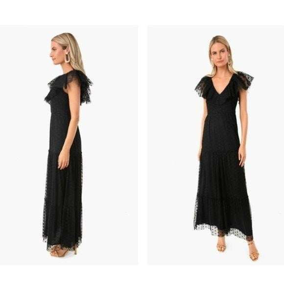 Tuckernuck NEW Black Onyx Tulle Giselle Short Flutter Sleeve Formal Gown Size S