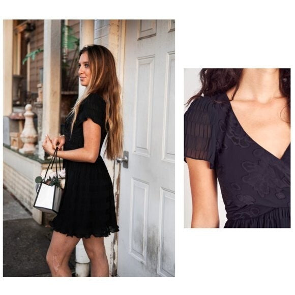 LoveShackFancy Patrona Pleated Lace Little Black Mini Party Dress Size 12