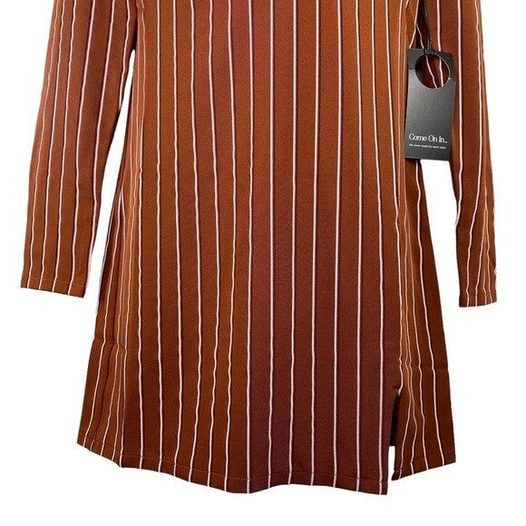 Privacy Please | NEW Curtis Long Sleeve Mini Dress in Tan Stripe Size XS