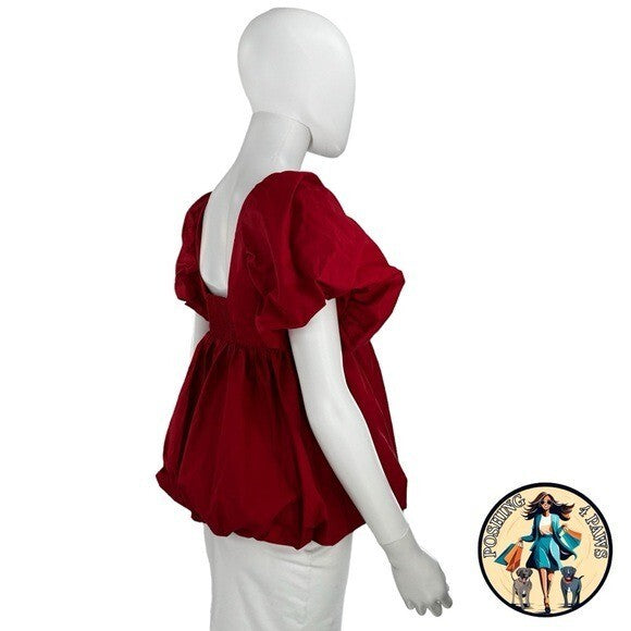 Hyacinth House NEW Red Rouge Scoop Neck Short Sleeve Bubble Blouse Top Size XS