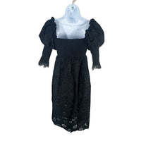 O.P.T. NEW Black Wednesday Cotton Eyelet Puff Sleeve Midi Dress Size XS