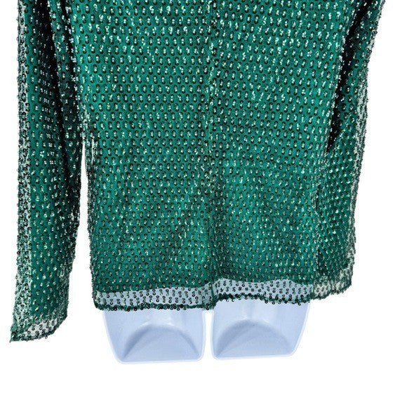 Tuckernuck NEW Hyacinth House Green Sequin Mesh Gemma Blouse Top Size XS
