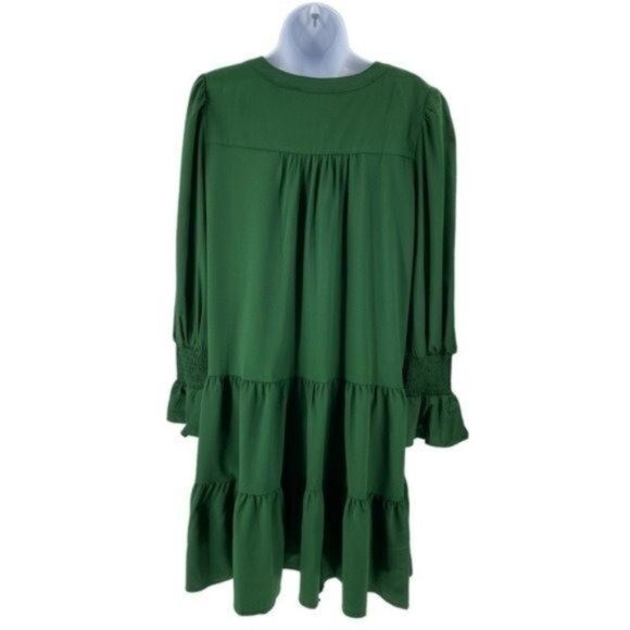 Pomander Place NEW Hunter Green Crepe Kenzo Long Sleeve Party Mini Dress Size S