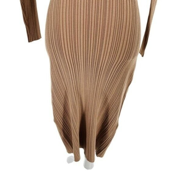 Petal and Pup NEW Milleri Long Sleeve Open Back Ribbed Dress in Camel Tan Size 2