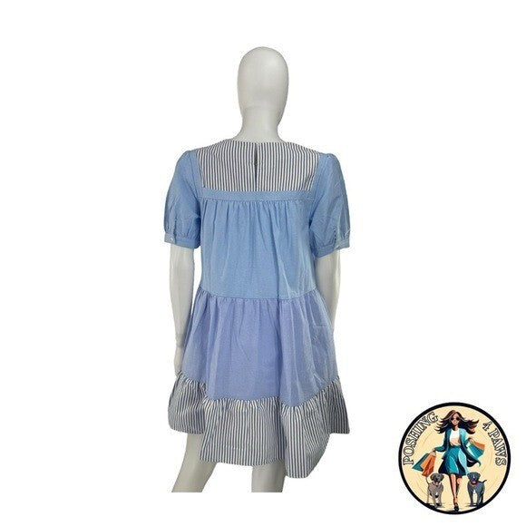 Tuckernuck English Factory NEW Blue Tiered Quinn Relaxed Fit Mini Dress Size S
