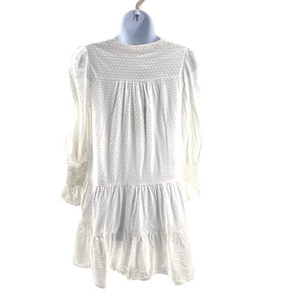Pomander Place | NEW White Swiss Dot Kenzo Long Sleeve V-Neck Mini Dress Size S