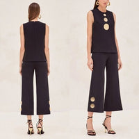 Alexis NEW Black High Waist Wide Leg Crop Gold Embellished Trouser Pant Size S