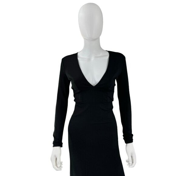 Staud NEW Black Ink Long Sleeve Bodycon Jersey Knit Stretch Maxi Dress Size XS
