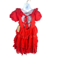 INNIKA CHOO Poinciana Red Organdy Puff Sleeve Scalloped Layer Mini Dress Size S