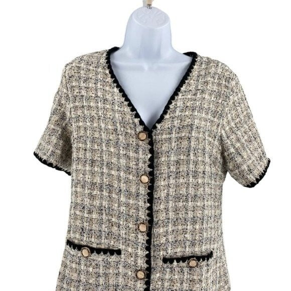 Pomander Place NEW White Tweed Retro Josephine Mini Dress in White Black Size S