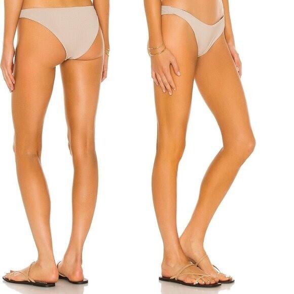 BEACH RIOT X REVOLVE NEW Island Ribbed Low Rise Bikini Bottom in Tan Size L