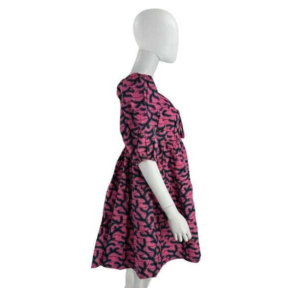 Elsamama NEW Pink Bimpe Abstract Cotton Tiered Relaxed Fit Mini Dress Size M