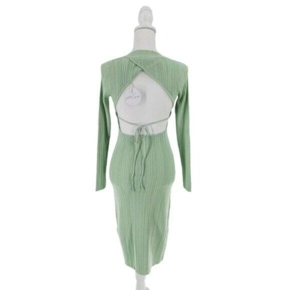 Petal and Pup NEW Milleri Knit Bodycon Open Back Dress in Sage Green Size 10