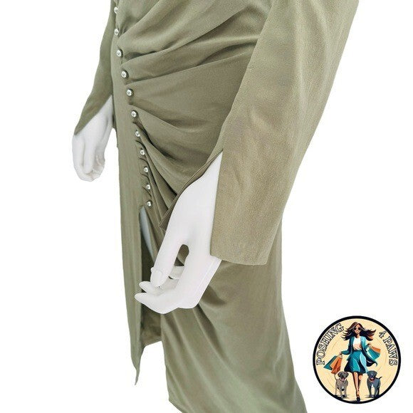 Jonathan Simkhai Bryanna Green Military Long Sleeve Formal Midi Dress Size 4