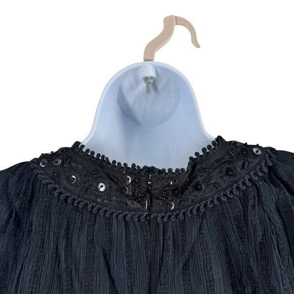 Sea New York NEW Charlotte Black Embellished Long Sleeve V Neck Top Size XS