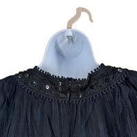 Sea New York NEW Charlotte Black Embellished Long Sleeve V Neck Top Size XS