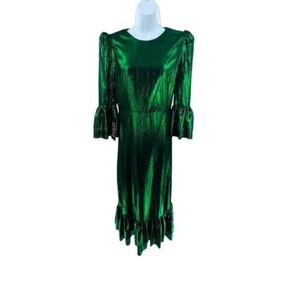 Pomander Place | NEW Emerald Crinkle Lurex Lillith Maxi Dress Size S