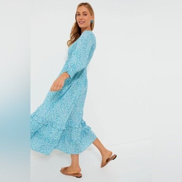 Pink City Prints NEW Blue Isabel Maxi Dress Ocean Ditsy Flower Size XS