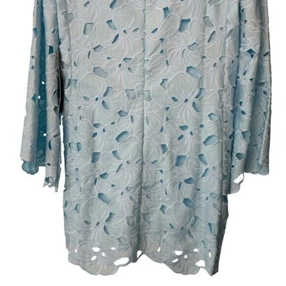 Tuckernuck NEW Aqua Floral Lace Camilla Long Flared Sleeve Mini Dress Size L