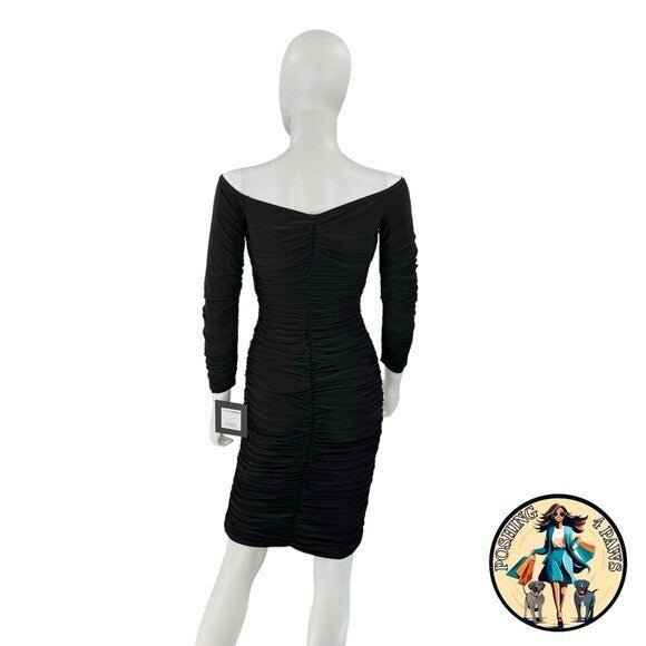 Norma Kamali Off Shoulder Slinky Jersey Stretch Bodycon Dress in Black Size S