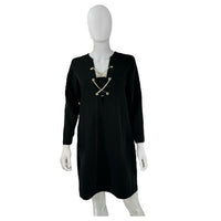Tuckernuck NEW Black Gold Tie Front Long Sleeve Brigitte Mini Dress Size Medium