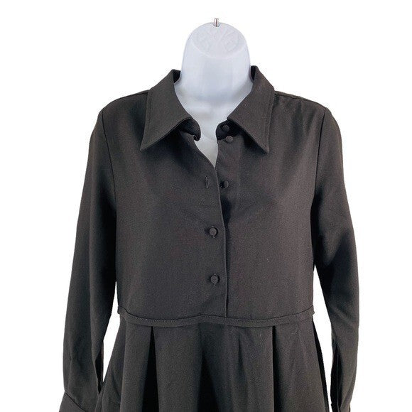 Pomander Place | NEW Black Annalise Long Sleeve Pleated Mini Dress Size S