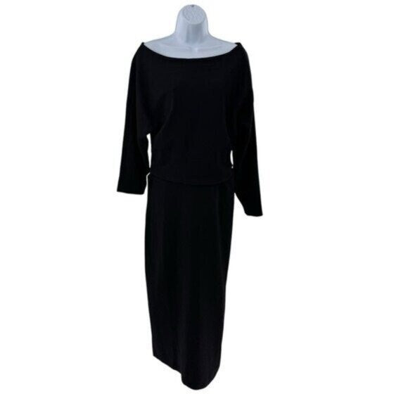 Tuckernuck NEW Black Esta Formal Long Sleeve Asymmetrical Midi Dress Size 6