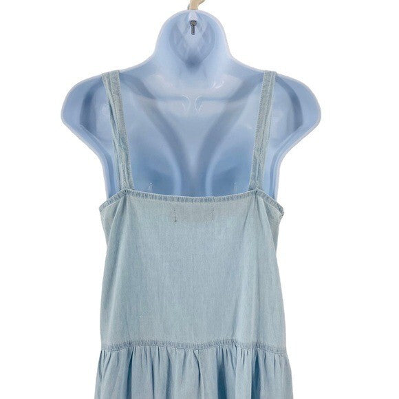 Pomander Place Lola Chambray Blue Sleeveless Tiered Casual Maxi Dress Size S