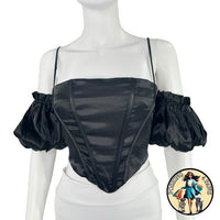 superdown Black Satin Off the Shoulder Phoebe Corset Top in Black Size Small