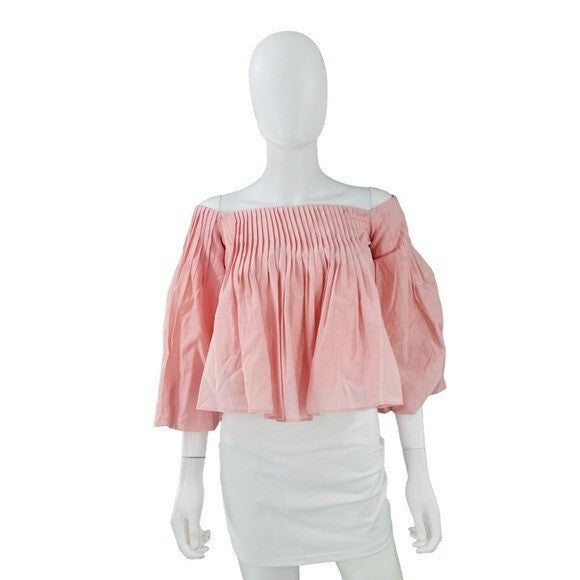 Hyacinth House NEW Light Pink Off the Shoulder Portia Pleated Blouse Size XXS