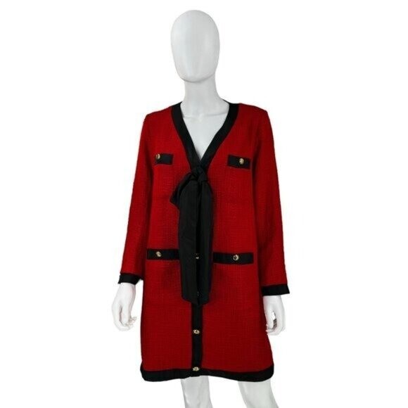 Tuckernuck NEW Red Coco Tweed Long Sleeve Retro Preppy Mini Dress Size L