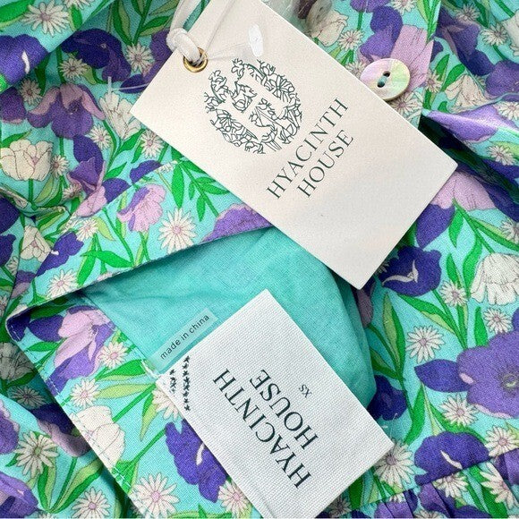 Hyacinth House NEW Aqua Bellflower Multi Floral Long Sleeve Maxi Dress Size XS