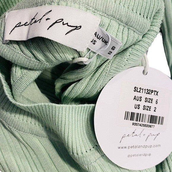 Petal and Pup NEW Milleri Knit Bodycon Open Back Dress in Sage Green Size 2