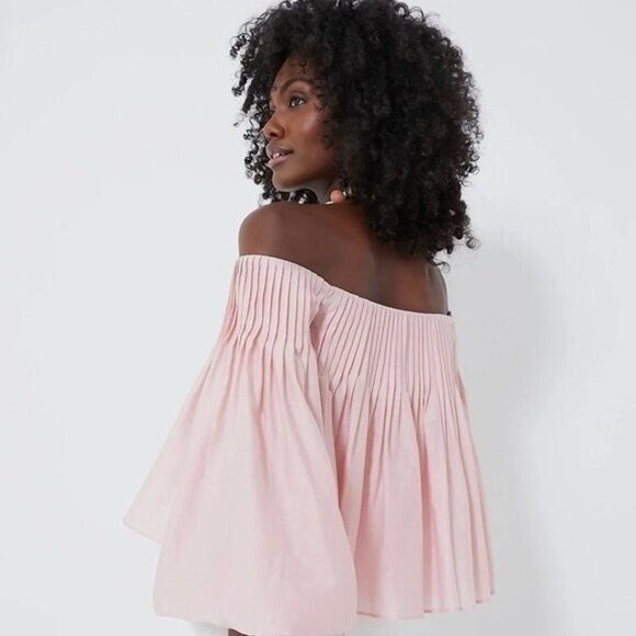 Hyacinth House NEW Light Pink Off the Shoulder Portia Pleated Blouse Size XXS