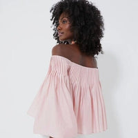 Hyacinth House NEW Light Pink Off the Shoulder Portia Pleated Blouse Size XXS