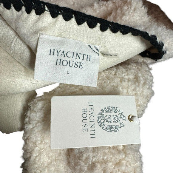 Hyacinth House NEW Cream Textured Scalloped Edge Jacket Teddy Coat Size Large