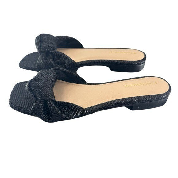 Tuckernuck NEW Black Raffia Britt Square Toe Knot Slip On Flat Sandal Size 7